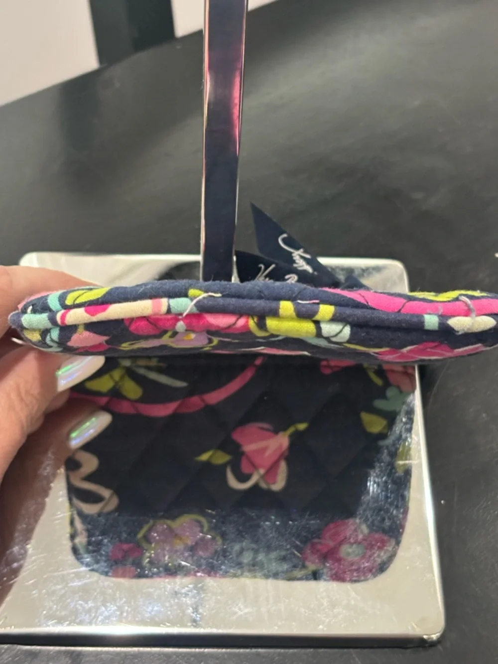 Vera Bradley Quilted Floral Zip Pouch Coin Purse Navy Pink | Petal Paisley